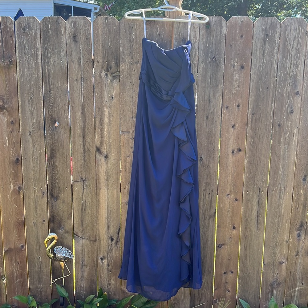 Davids Bridal Royal  Blue Strapless Long  Dress Size 8